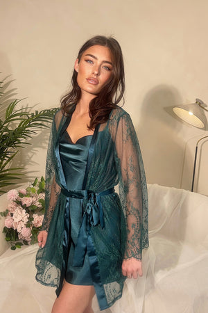 TEAL SATIN BRIDESMAIDS ROBE