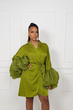 TORIA PREMIUM SATIN ROBE OLIVE