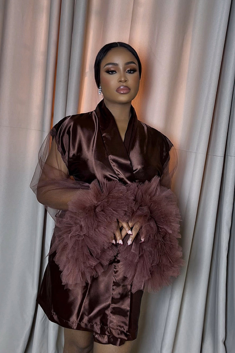 NOVA BRIDEMAID ROBE  BROWN