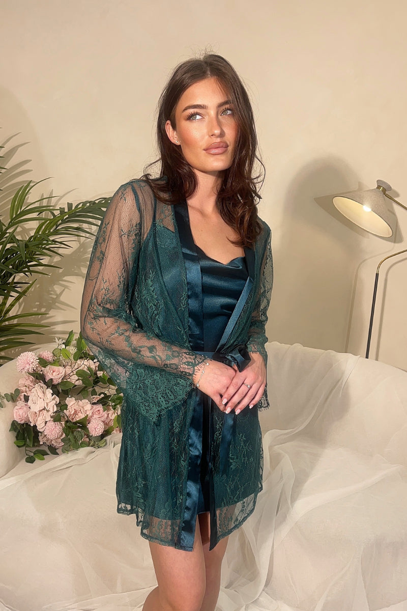 TEAL SATIN BRIDESMAIDS ROBE