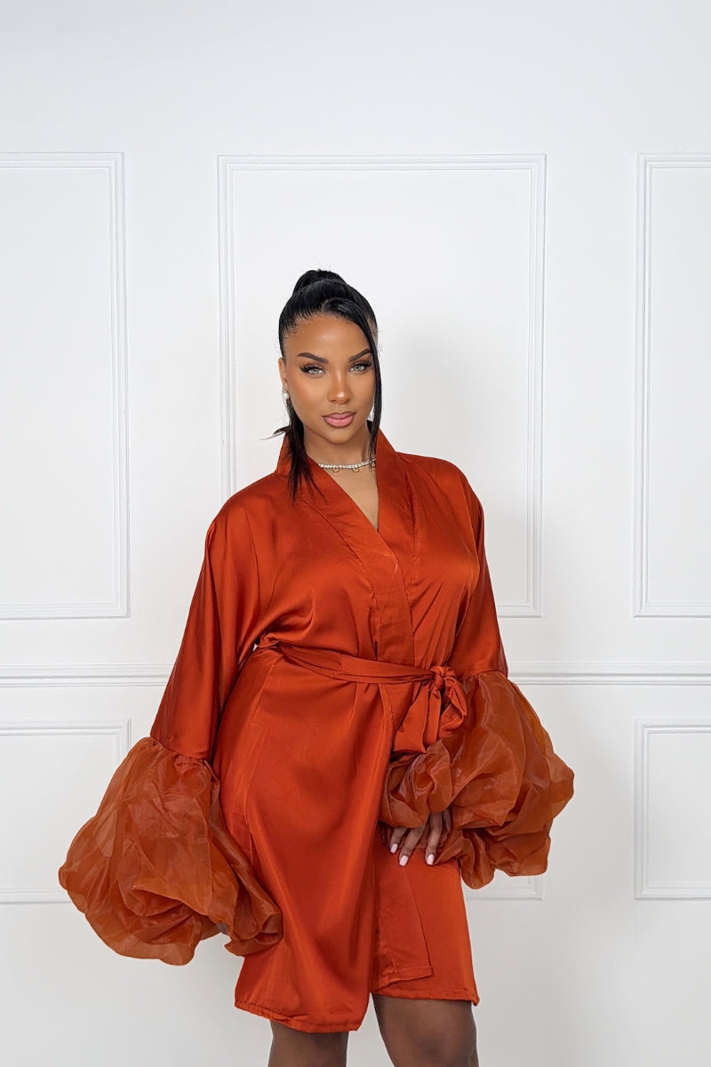 burnt orange satin wrap dress Burnt Orange Satin Dress