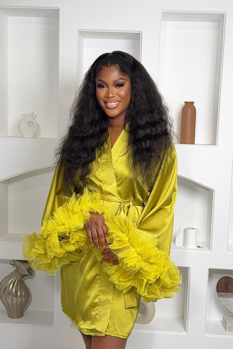AMIE PREMIUM SATIN ROBE MUSTARD